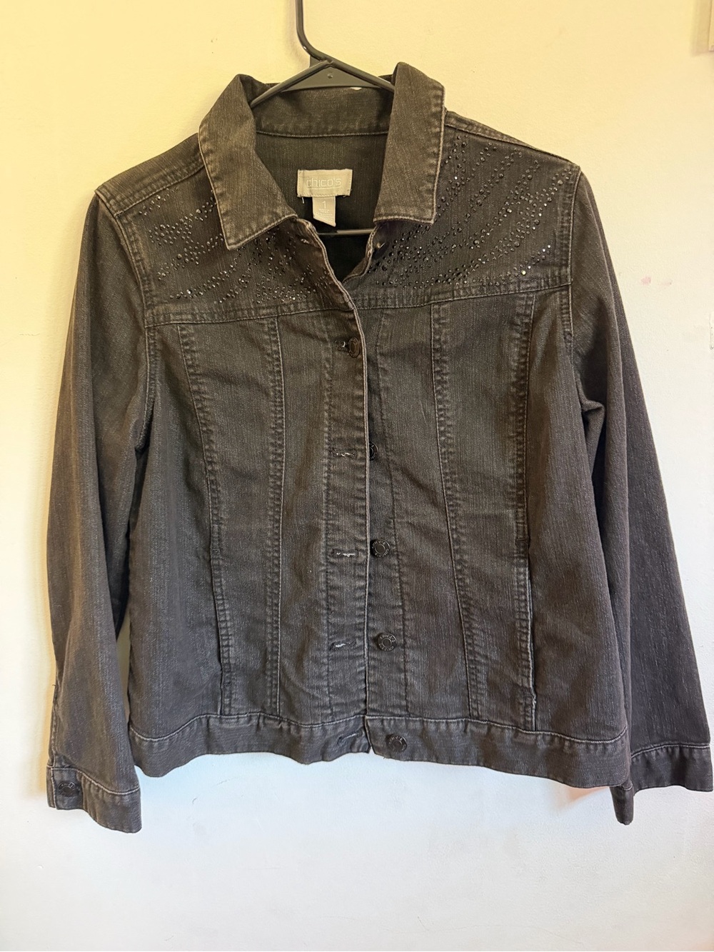 Chico's Charcoal Studded Denim Jacket